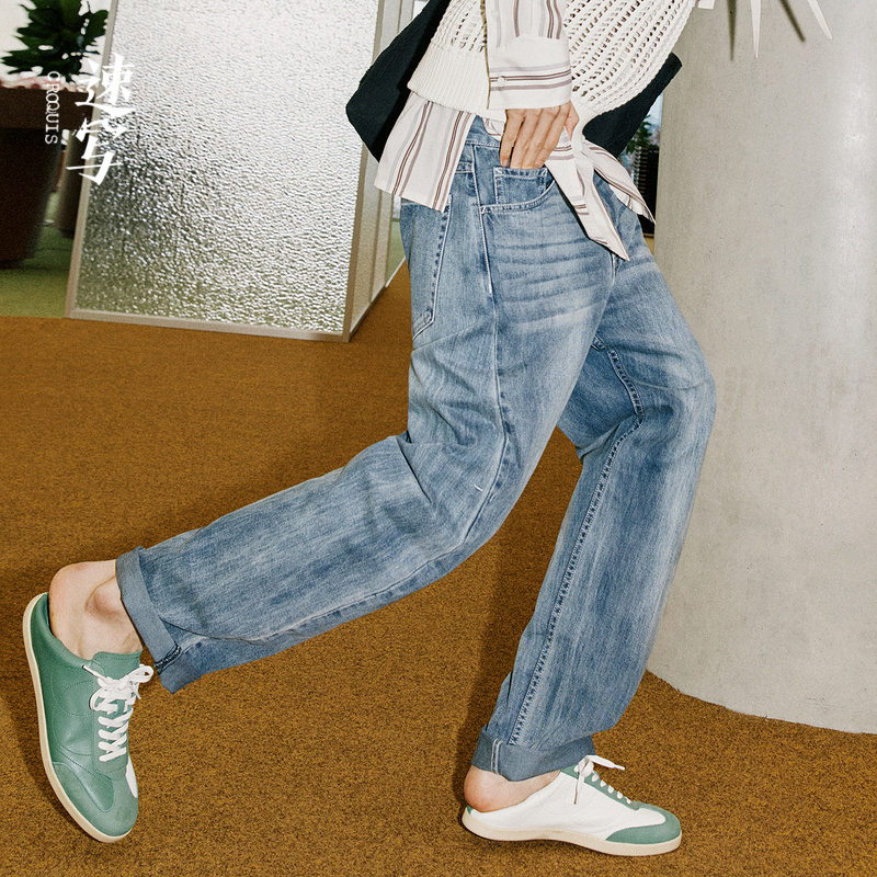 速写男装春折扣新品牛仔裤水洗街头复古休闲情侣日系直筒九分裤潮
