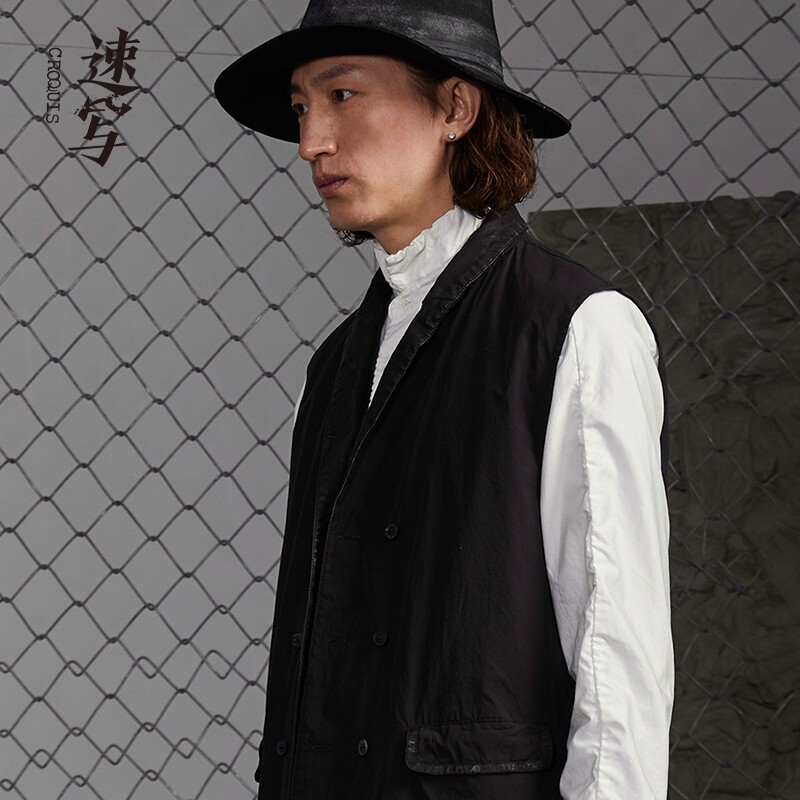 速写男装春季排扣马甲无袖中长款时尚外套时尚潮流9h7260380