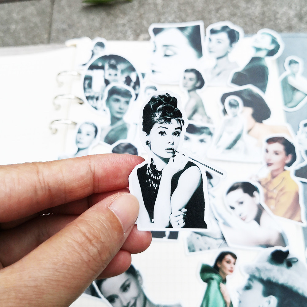 贴纸奥黛丽赫本复古人物贴画创意水杯相册手帐贴纸