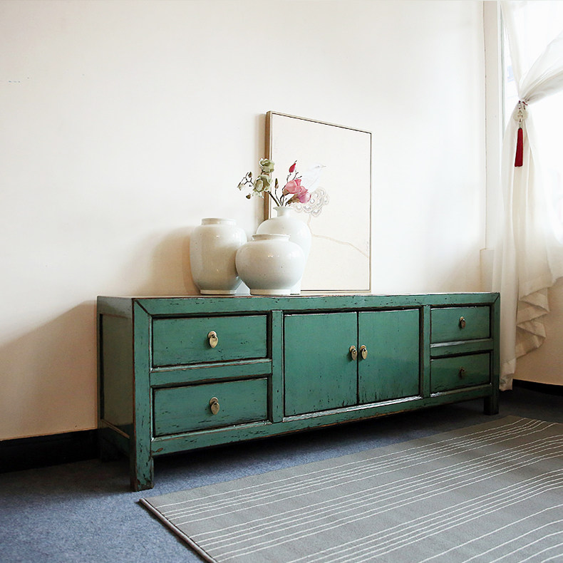 复古简洁电视柜现代客厅混搭装饰柜电视机柜仿旧中式简约原木家具