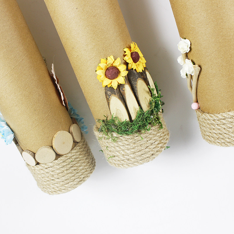 幼儿园学校走廊布置材料复古牛皮圆纸筒挂饰干花空中吊饰