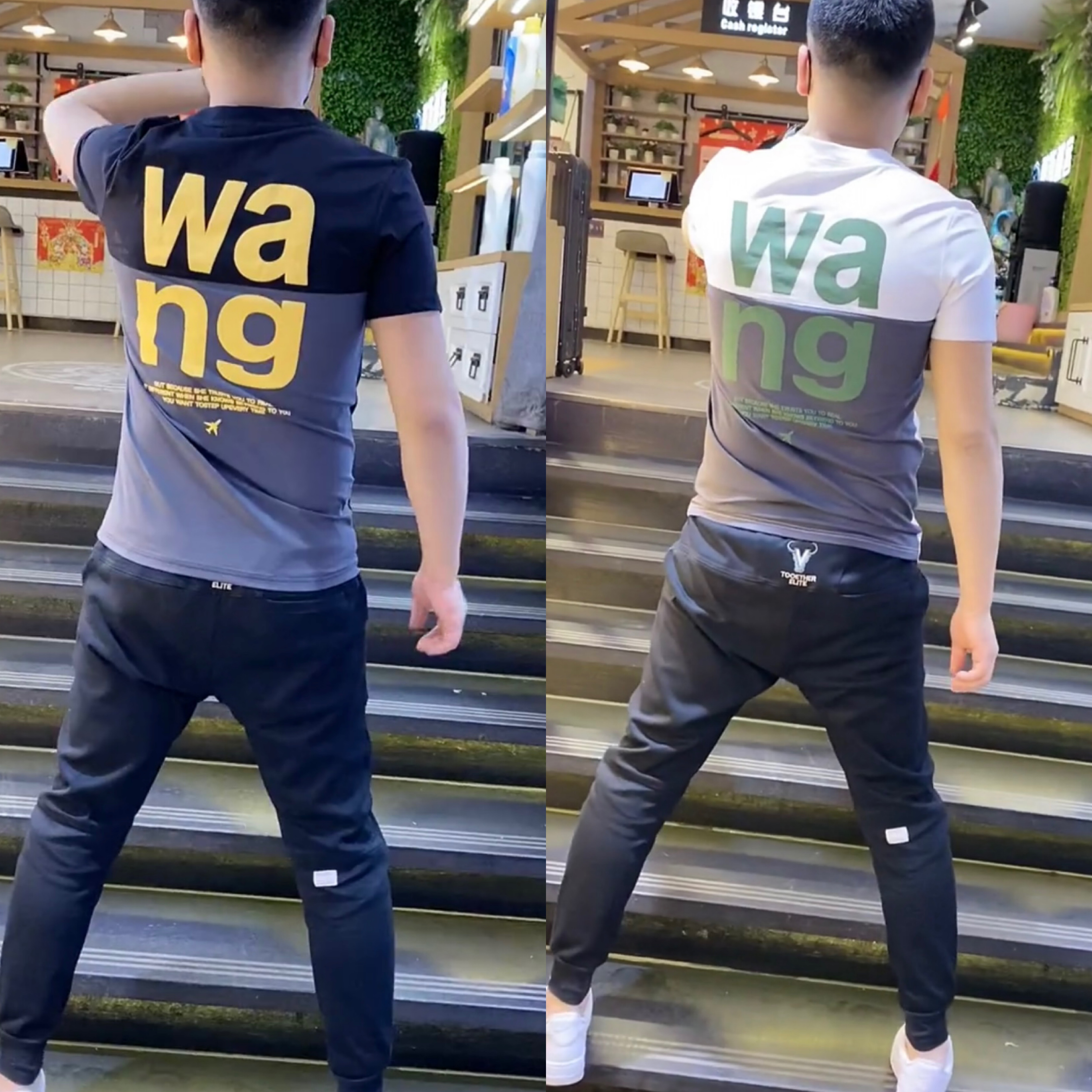 2022新款男士t恤短袖男潮牌黑色小众撞色宽松大王印花半袖夏季男