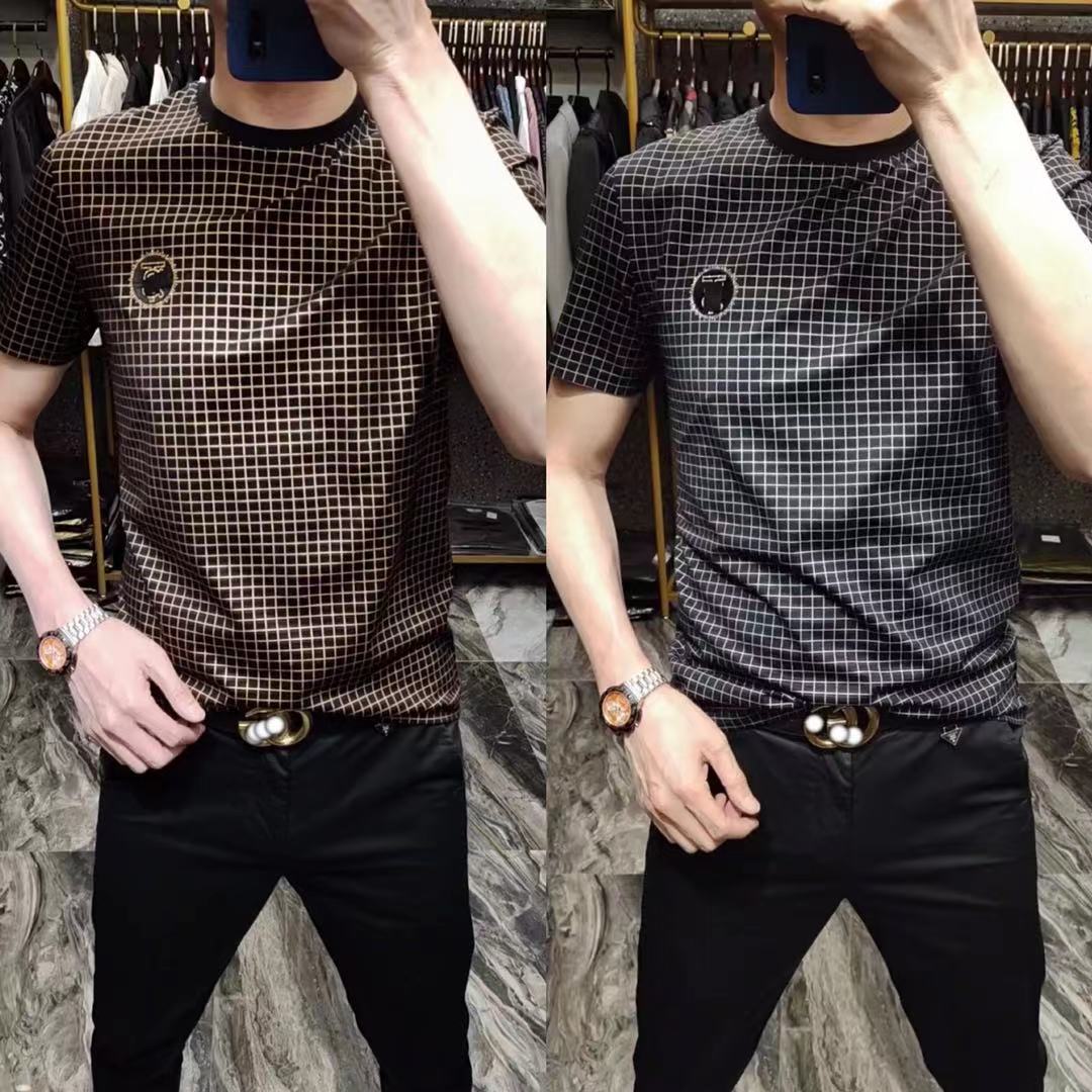 6072夏季男士潮流商务格子短袖欧货优品精品T恤抖音快手新款半袖
