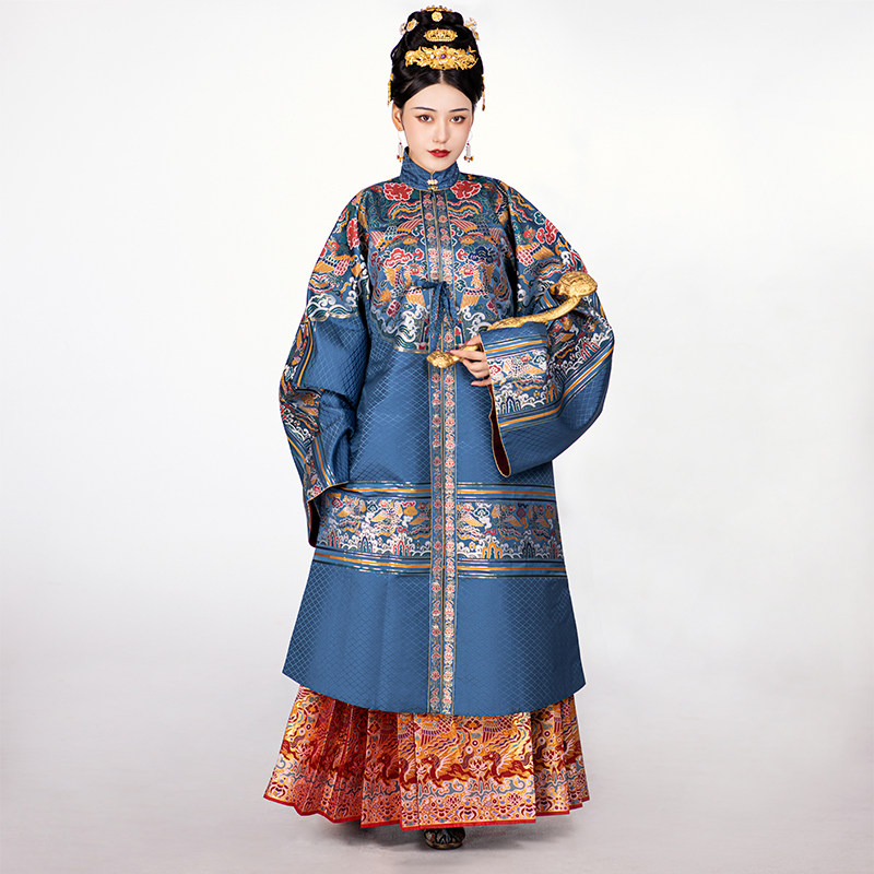 汉客丝路明制汉服仿明代妆花织金凤穿牡丹纹云肩通袖袍圆领袍婚服