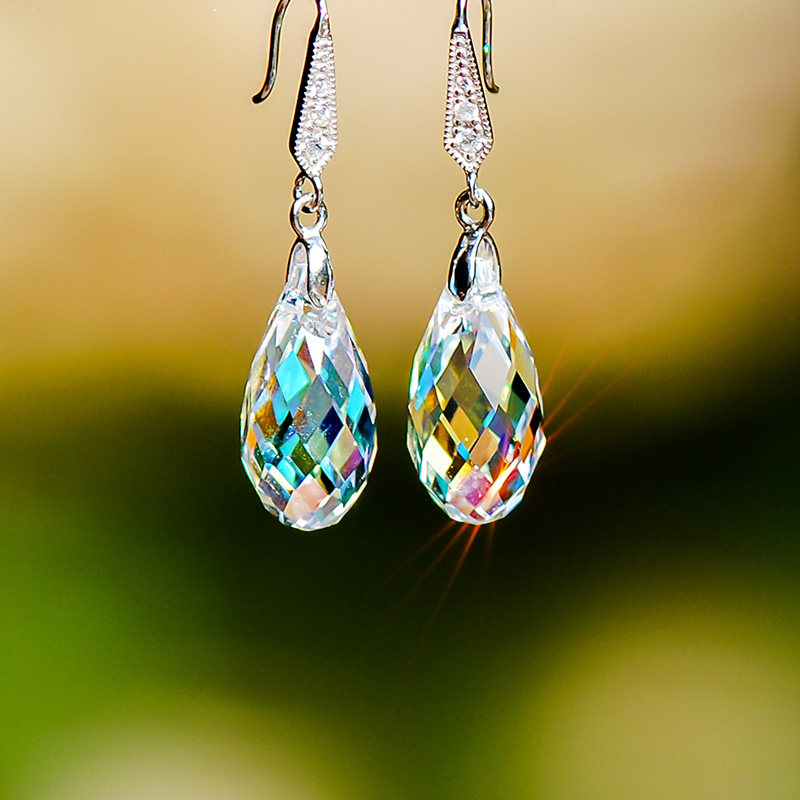 素颜纯银耳环水晶水滴耳坠韩版气质简约女士耳饰耳环