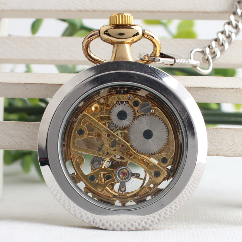 怀旧透底全自动机械怀表 创意学生情侣礼物复古翻盖男士手表 3色