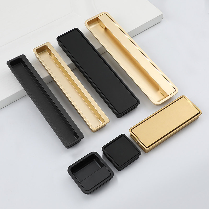 拉手简约暗装抽屉黑色现代内嵌移门开槽轻奢小拉手