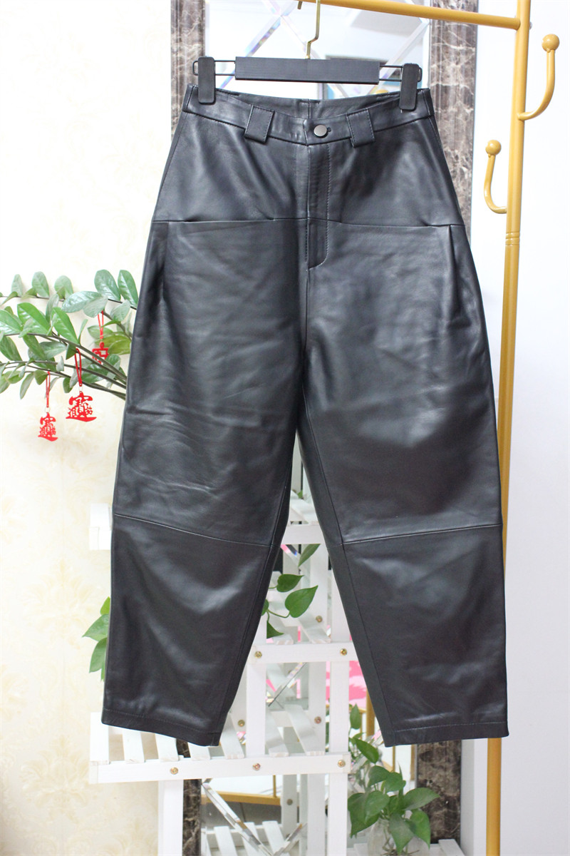 九分新款绵羊羊皮裤女百搭显瘦真皮宽松大兜休闲裤