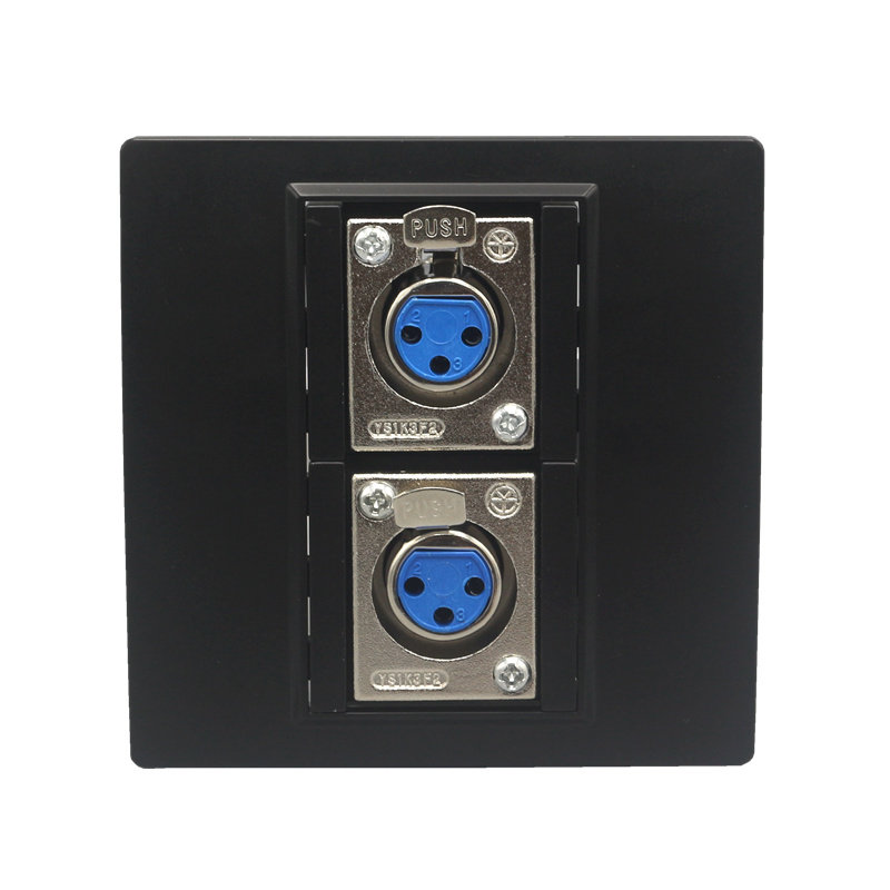 插座黑色双母卡农2个卡侬面板大三话筒ktv音频插座