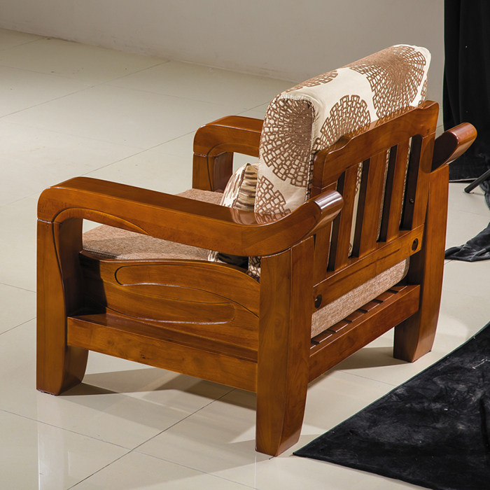 全实木榉木沙发 客厅现代中式单人沙发 小户型沙发茶几电视柜组合