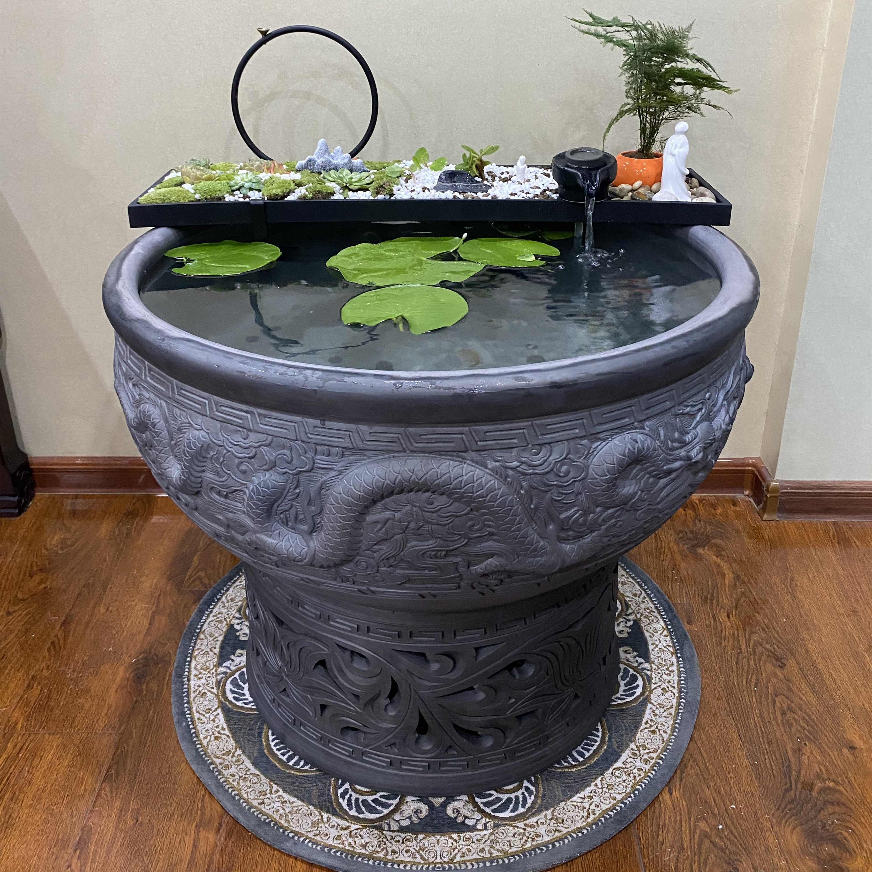 鱼缸养鱼瓦缸老北京鱼老北京古法龙鱼缸荷花乌龟桌面缸