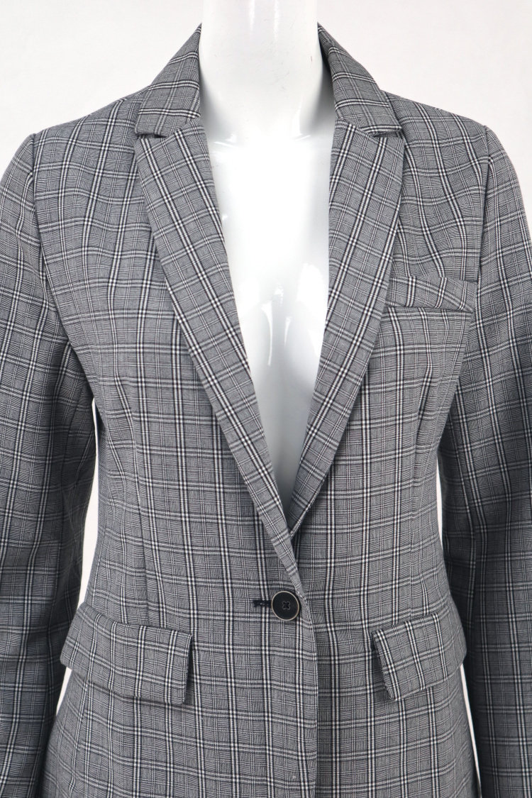 凯伦诗karenshen正品黑白格枪驳领一粒扣女秋冬雅致短外套