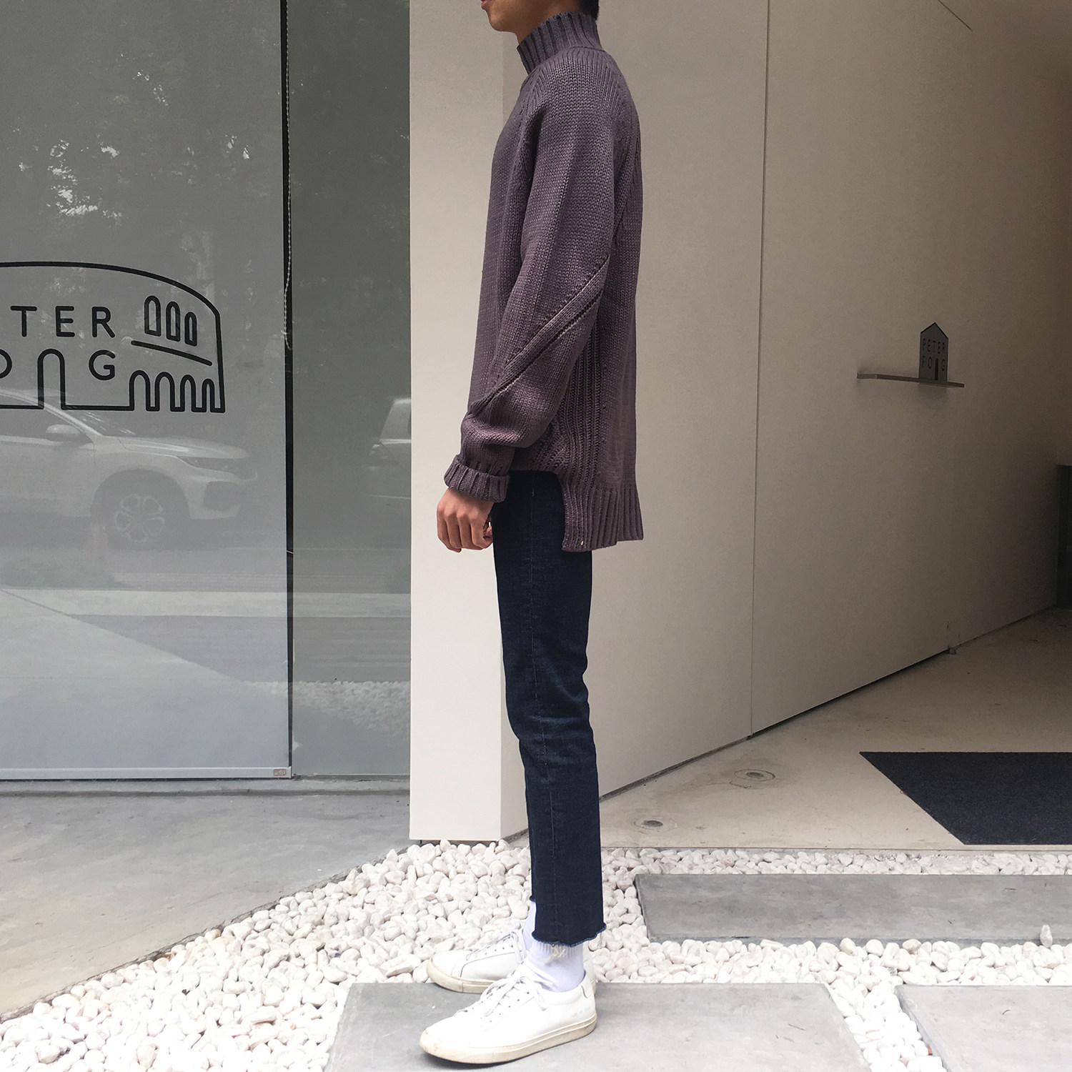 ohonly 自制 百搭休闲裤子修身显瘦显腿直侧割破洞九分牛仔裤男