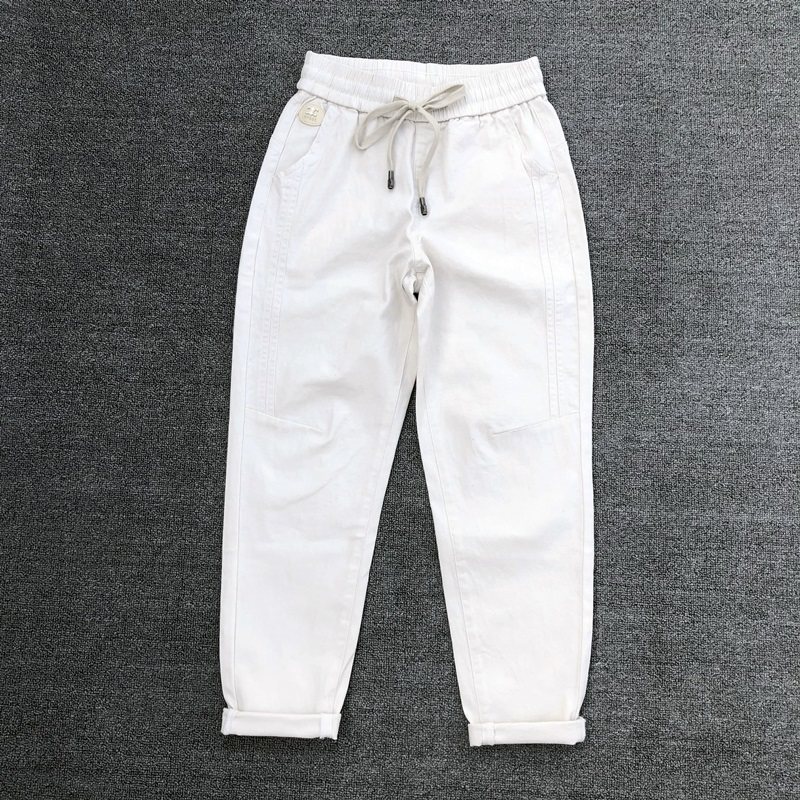 米白白色松紧腰裤子女春夏休闲裤宽松小脚显瘦休闲裤