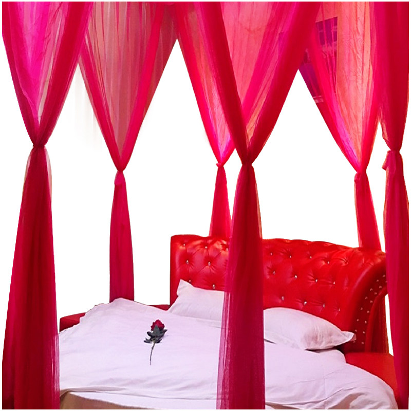 大红红方公主蚊帐落地宫廷床幔圆婚庆纱幔结婚蚊帐