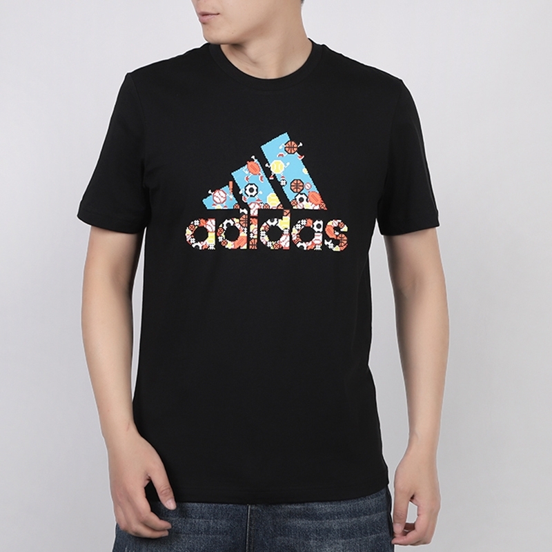 adidas阿迪达斯夏季半袖运动服休闲印花上衣短袖恤男运动t恤