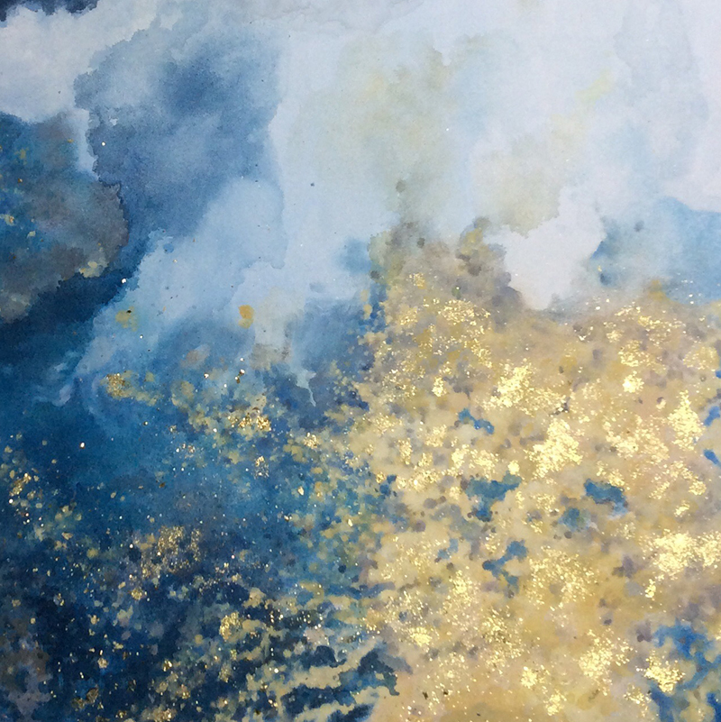 四合艺术手绘泼彩抽象油画金箔蓝色港式玄关油画