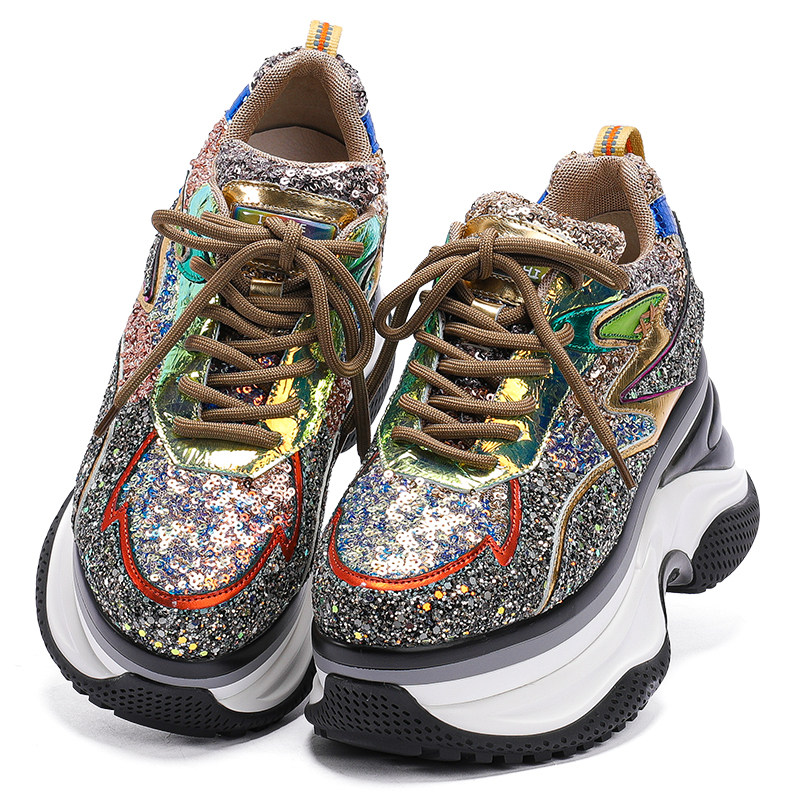 foxychic时尚亮片老爹炫彩2020新款增高厚底时尚休闲鞋