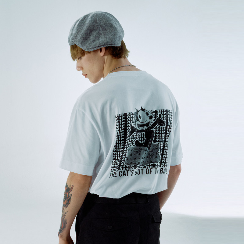 gxg男装菲力联名系列2021年夏季时尚白色印花t恤