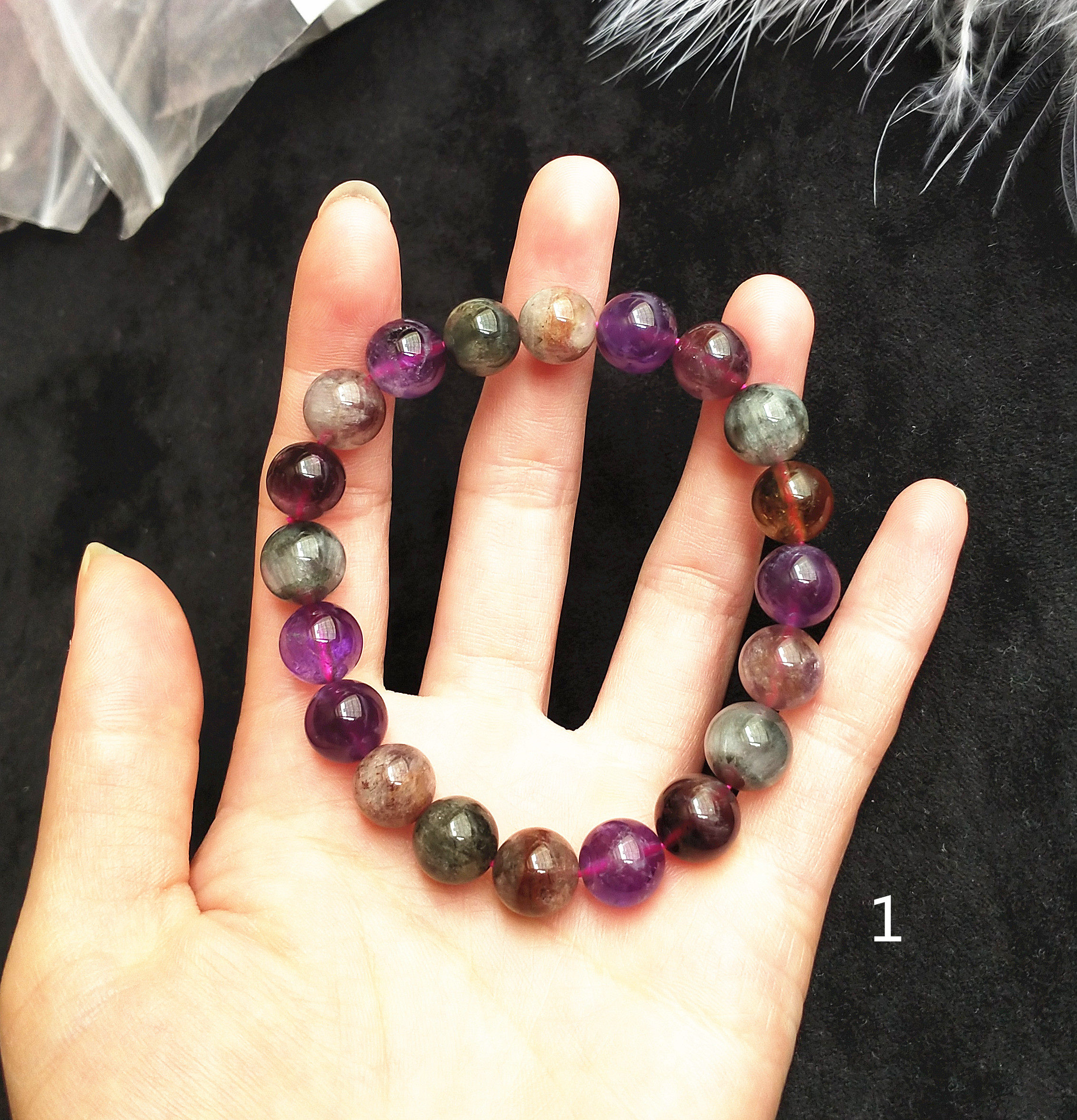 天然极光手链多宝auralite23幽灵碧玺单串手能量紫钛手饰