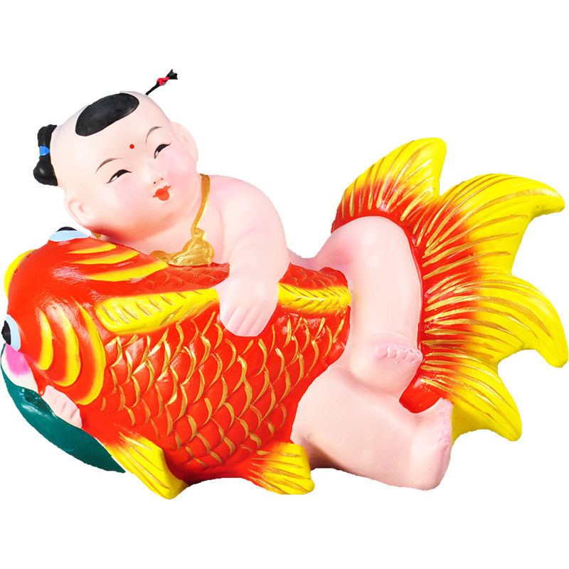 天津有余家居温居暖房商务礼品抱鱼娃娃莲年泥人泥人