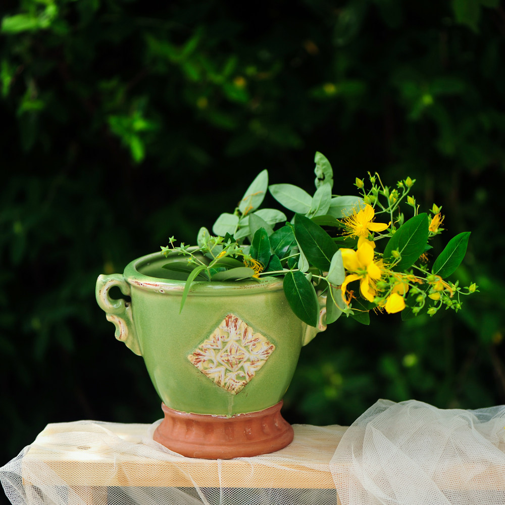 花瓶chicrose绿色双耳高品质美式装饰花器花瓶