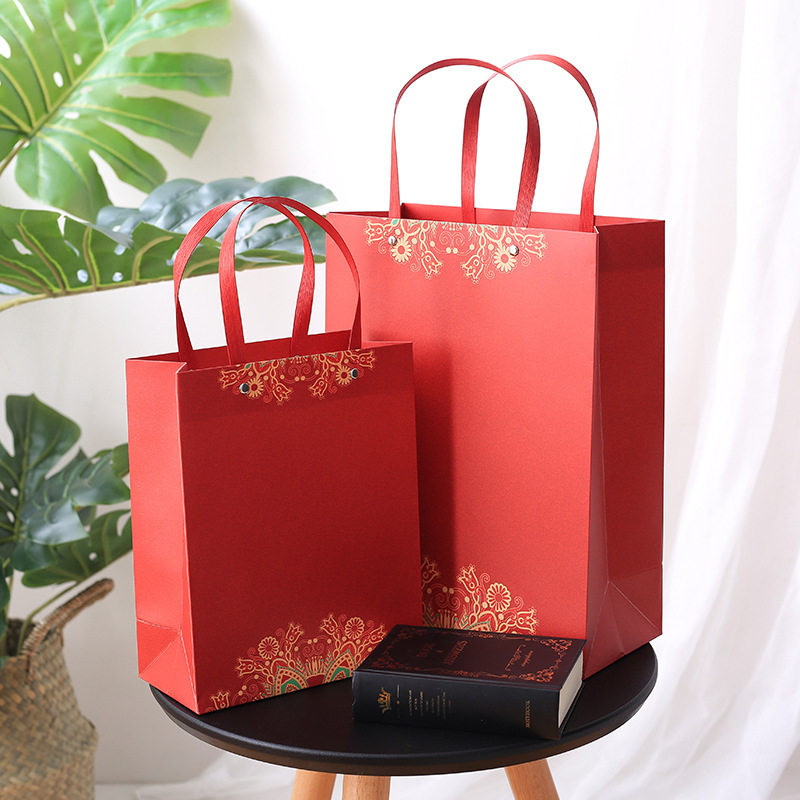 包装袋中国国风春节礼品袋喜庆礼盒铆钉大红红色礼品袋