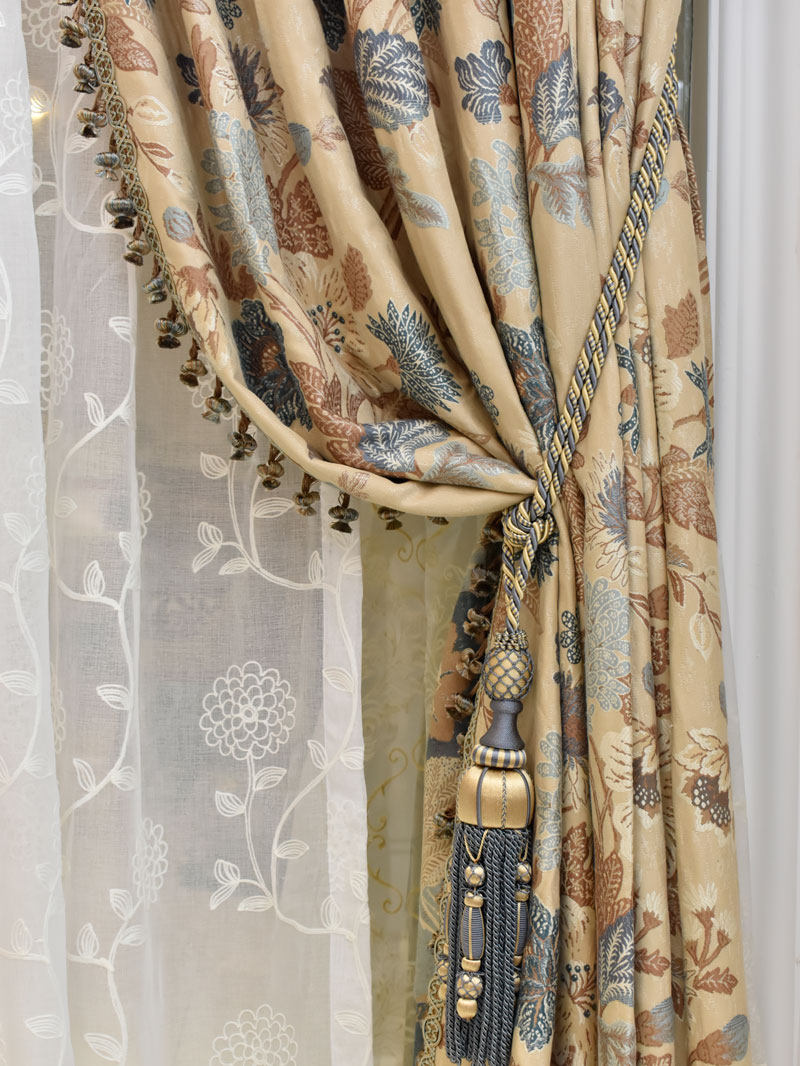 圣奇尼维多利亚进口美式乡村田园窗帘卧室棉麻提花定制窗帘