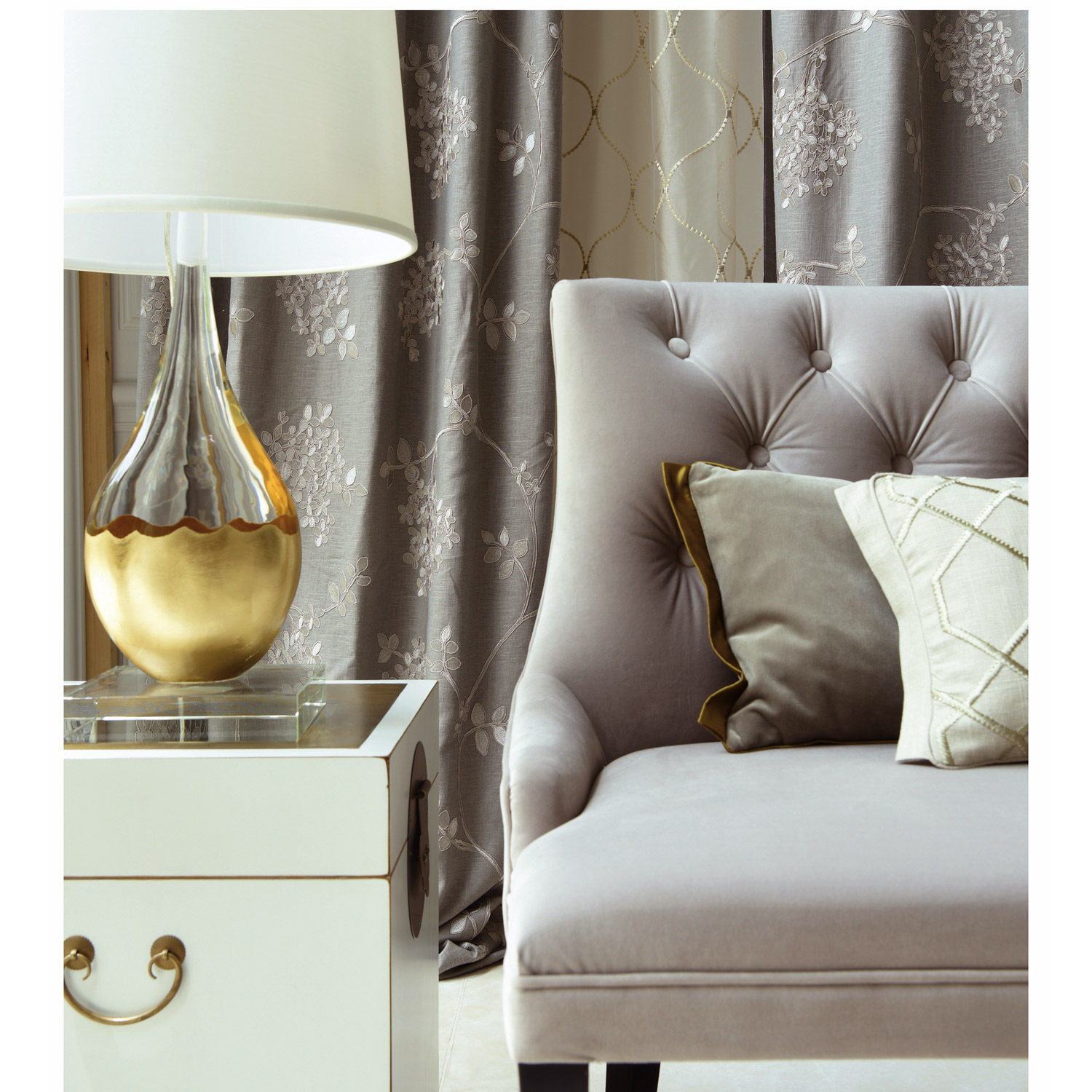 艾可aico美式窗帘绣花条纹刺绣菱形客厅落地定制窗帘