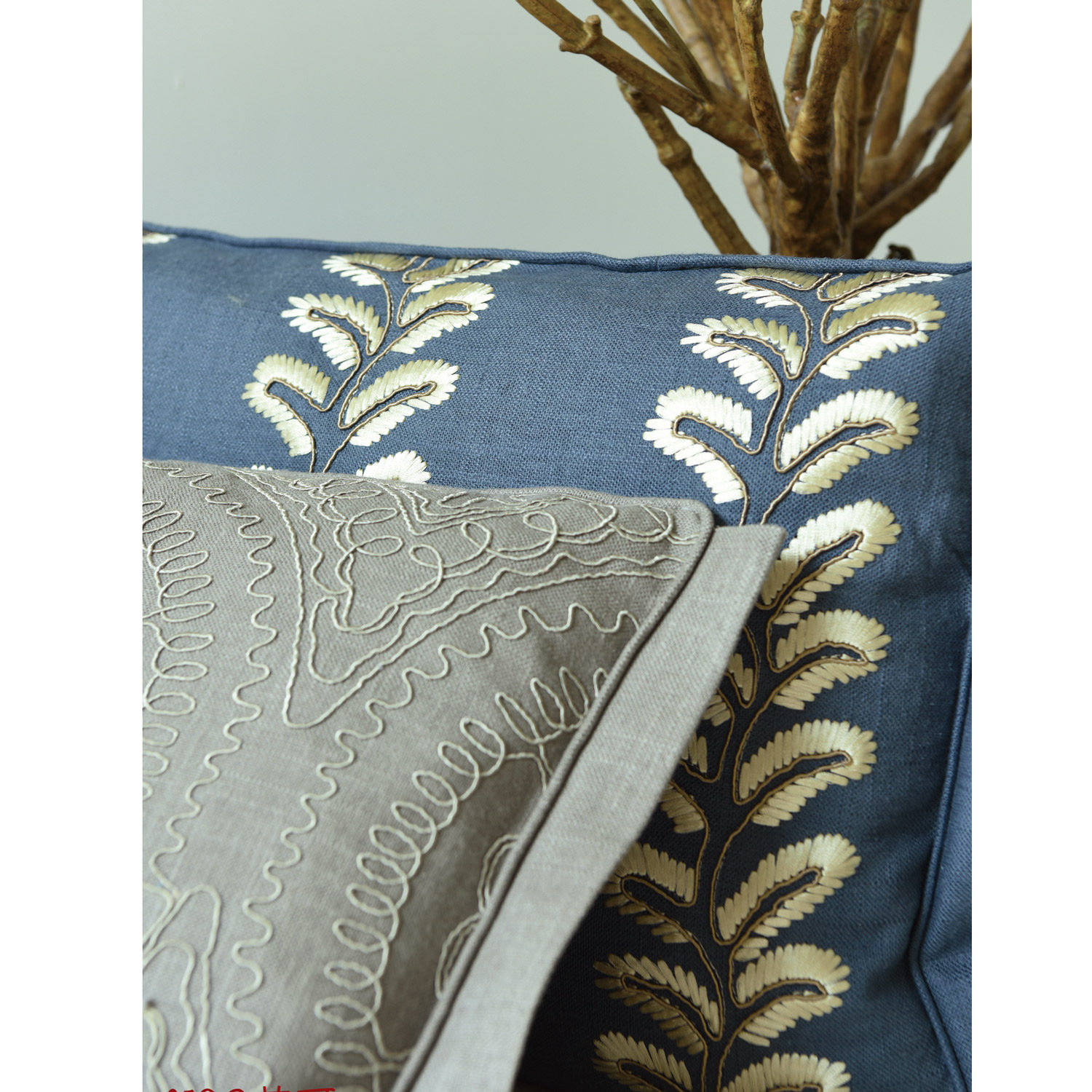 艾可aico美式窗帘绣花条纹刺绣菱形客厅落地定制窗帘