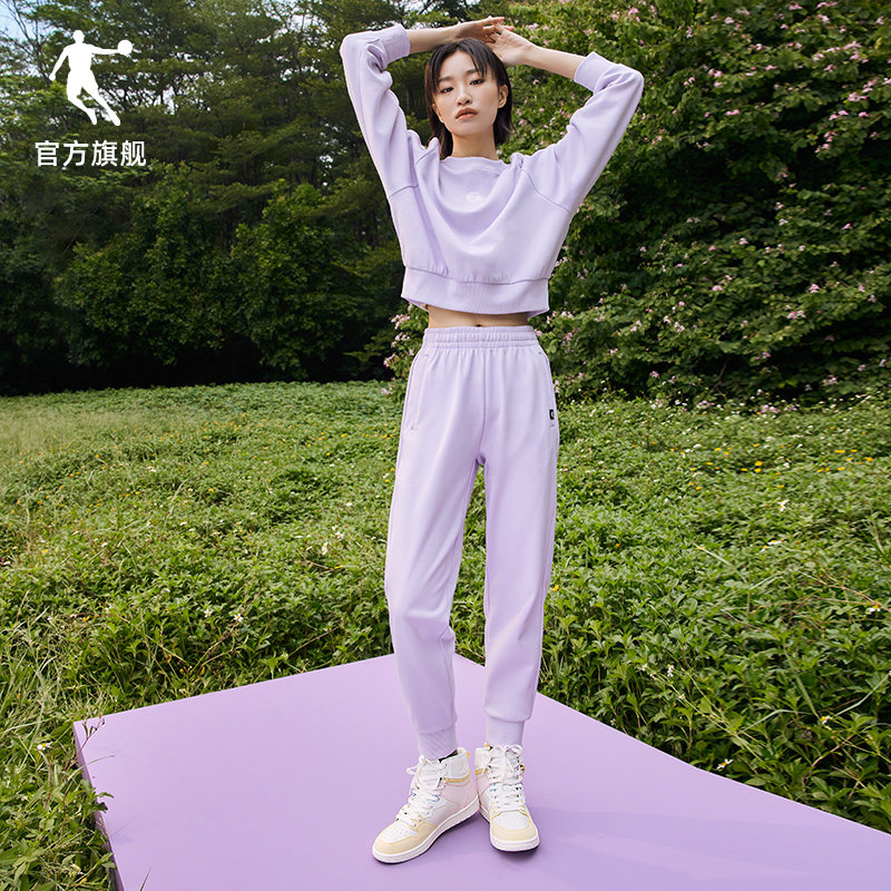 乔丹运动套装女2022夏季新款运动服女士卫衣长裤套装针织宽松休闲