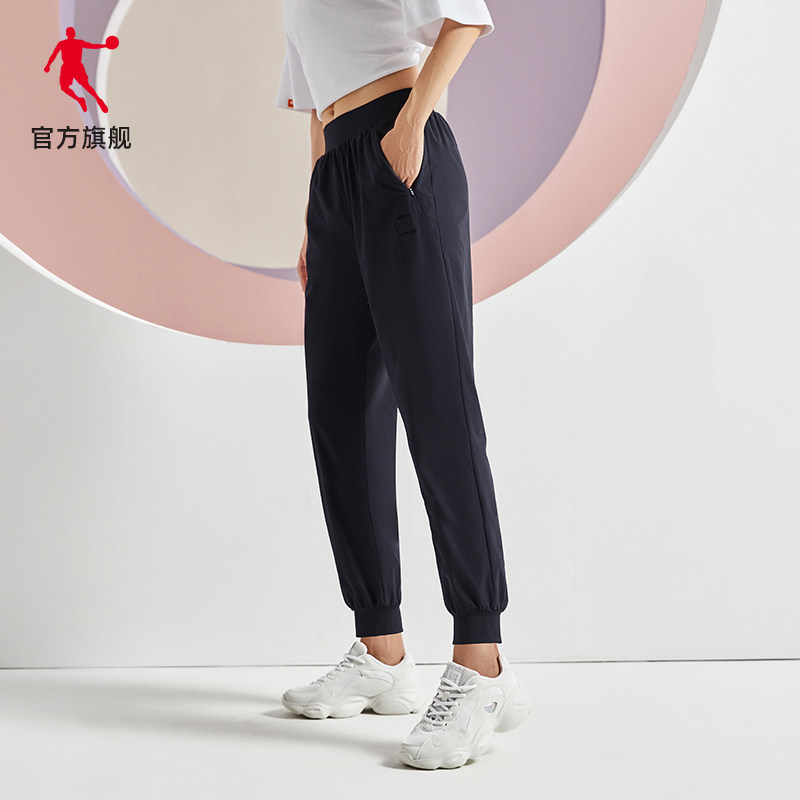 乔丹运动裤女2021夏季新款梭织速干长裤黑色运动长裤