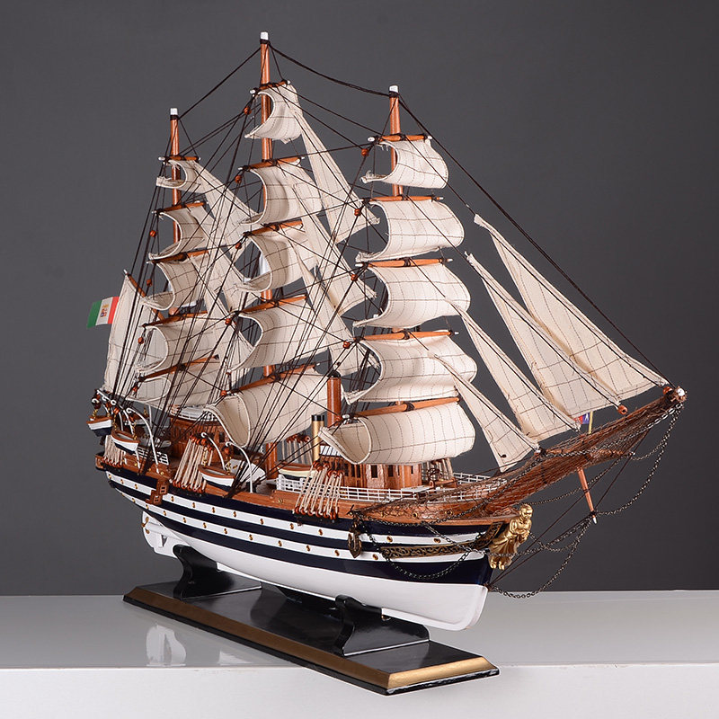 模型木质仿真帆船摆件韦斯普奇90cm大号实木工艺船