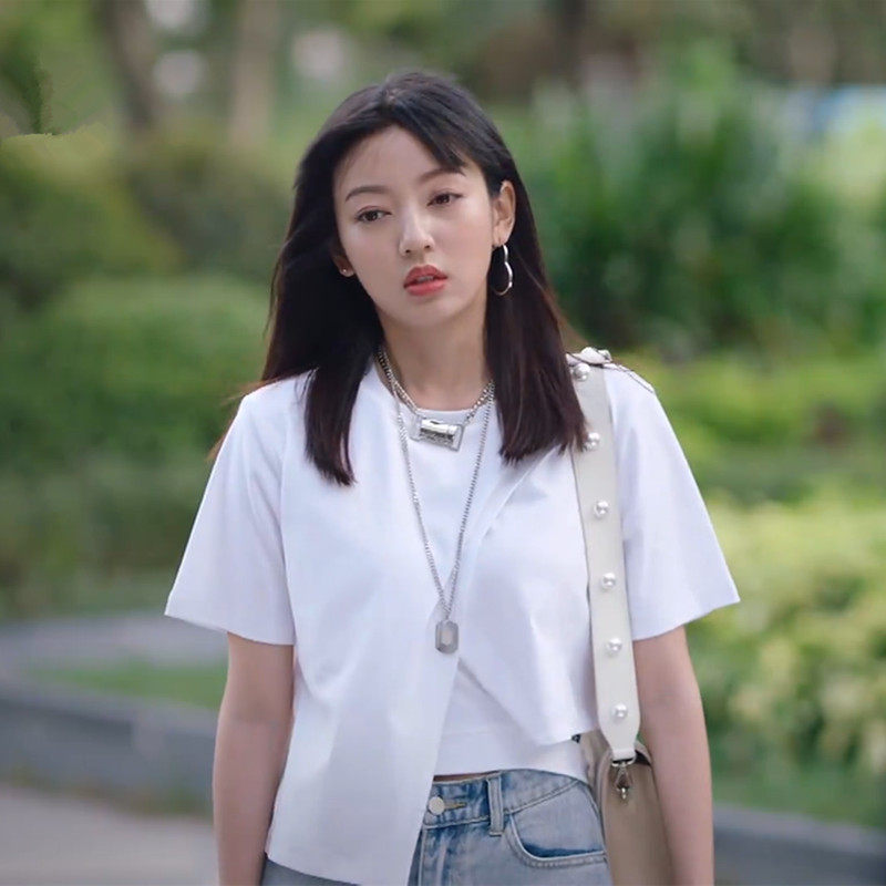 家人人之名唐灿何瑞贤同款不规则白色恤女短袖t恤