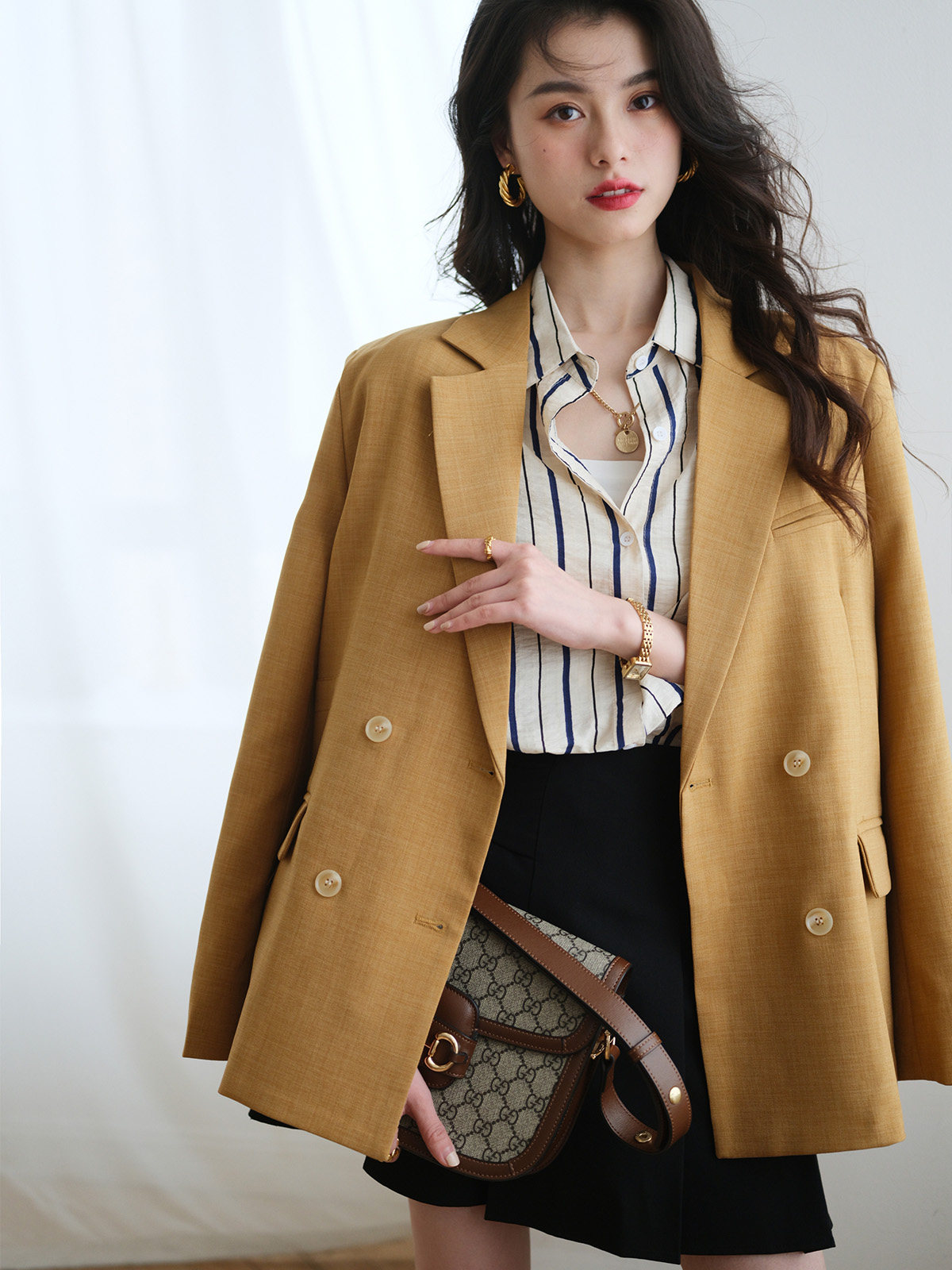 ron复古港风棕色西装女高高级2022早春新款西装