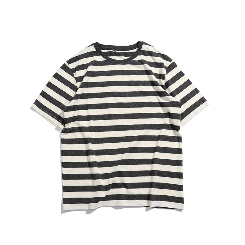 equality eq自制春夏日系复古国潮宽松圆领男女短袖条纹t恤海魂衫