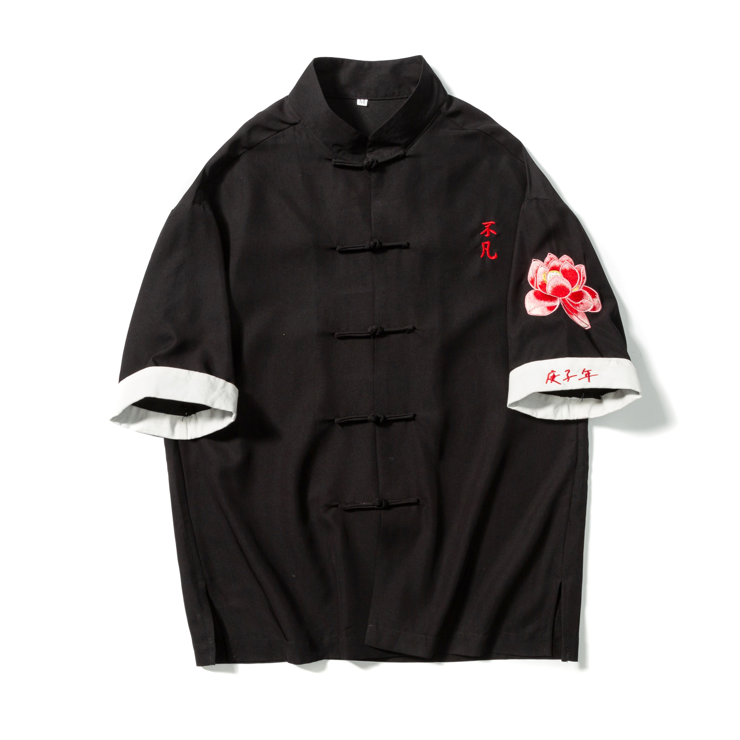 莲花复古情侣女外套男女唐装短袖刺绣盘扣中式衬衫