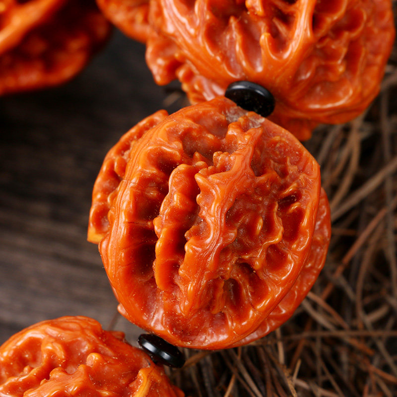 野生高抛灯笼核桃手串小秋子多棱大手持麻核桃串文玩手把件多刺串