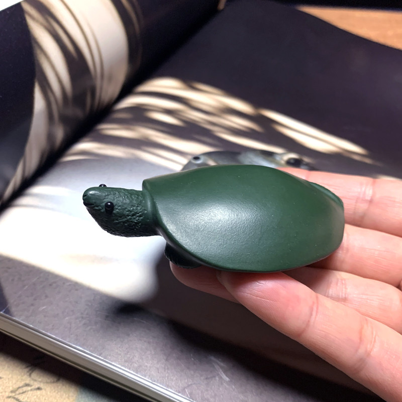 御青乌龟手把绿泥茶宠手工紫砂连平姚连平宜兴紫砂茶宠摆件