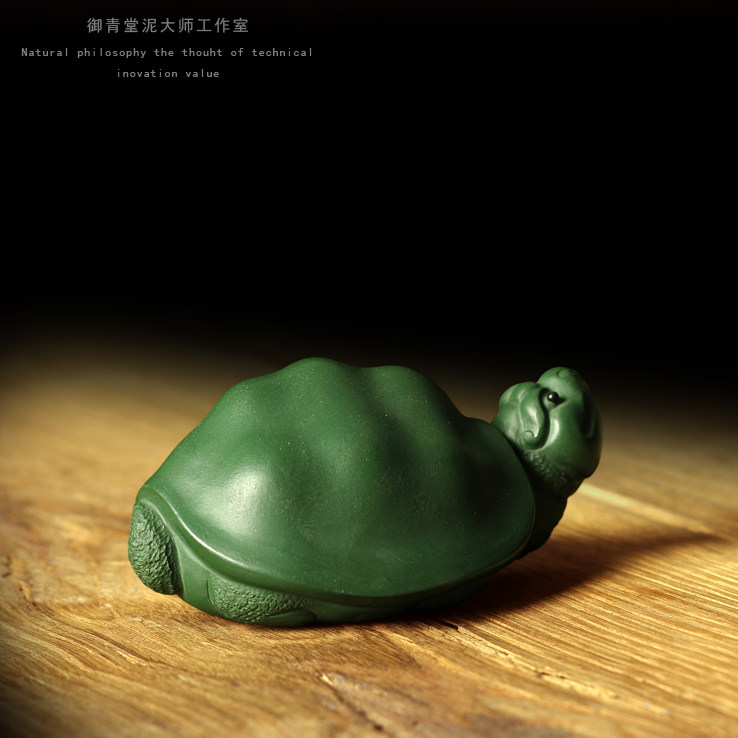 御青堂宜兴紫砂姚连平紫砂全手工茶宠绿泥民国绿小福龟如意龟