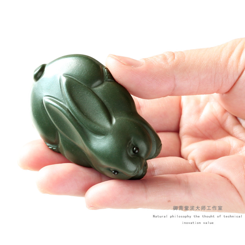 御青兔子民国绿泥茶宠手工紫砂连平姚连平宜兴紫砂茶宠摆件