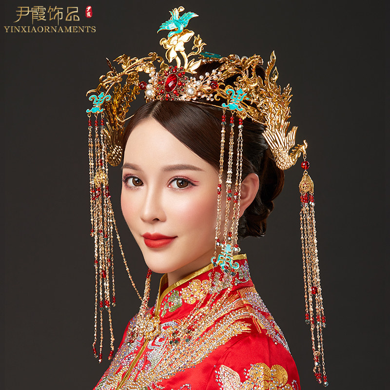 尹霞饰品高端新款中式新娘凤冠头饰结婚皇后发饰