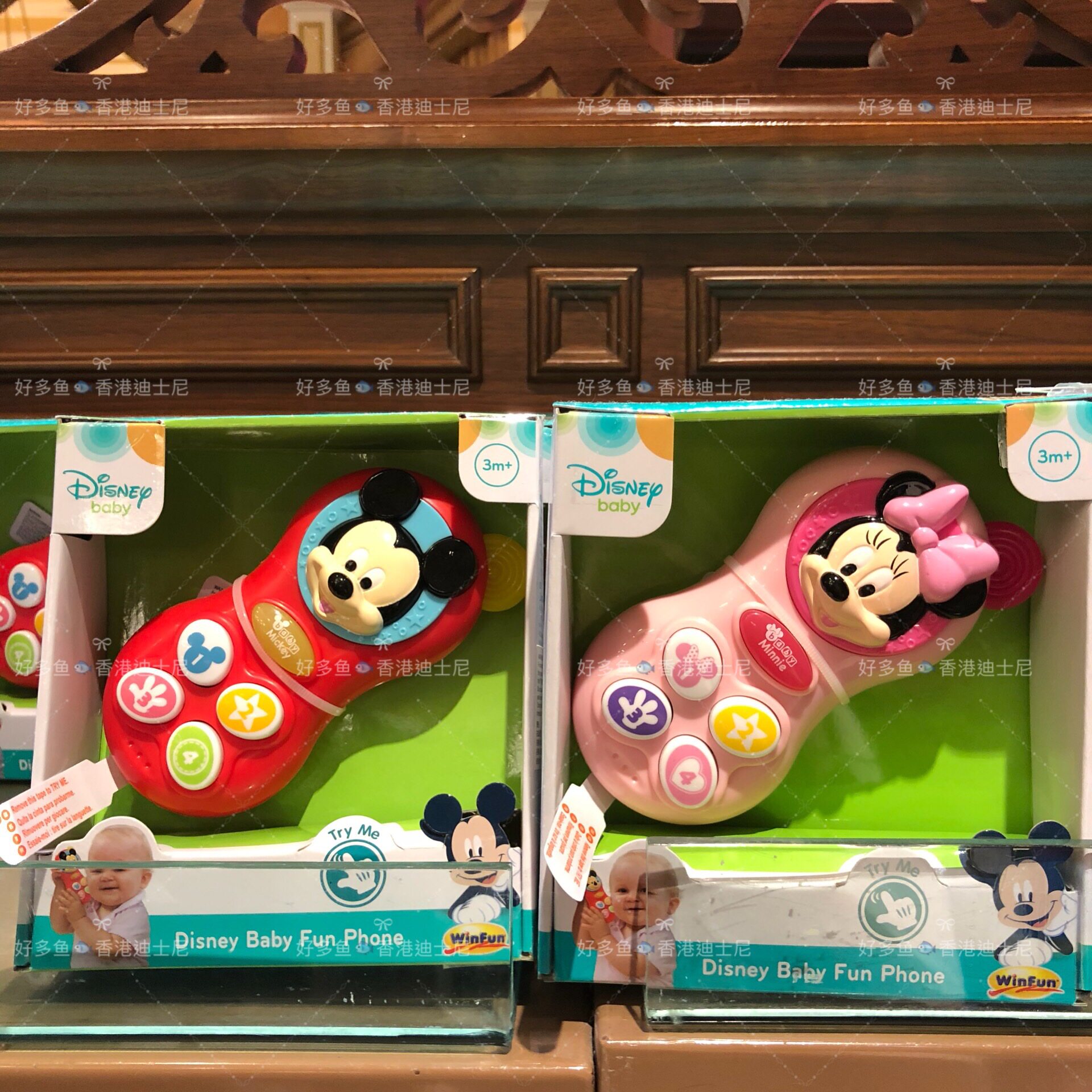 disney香港迪士尼乐园米奇米妮婴儿发声玩具幼儿响铃摇铃