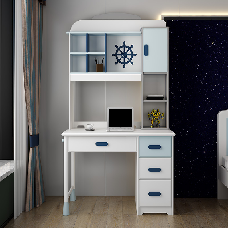 儿童转角书桌书架一体男孩实木电脑台式简约书桌