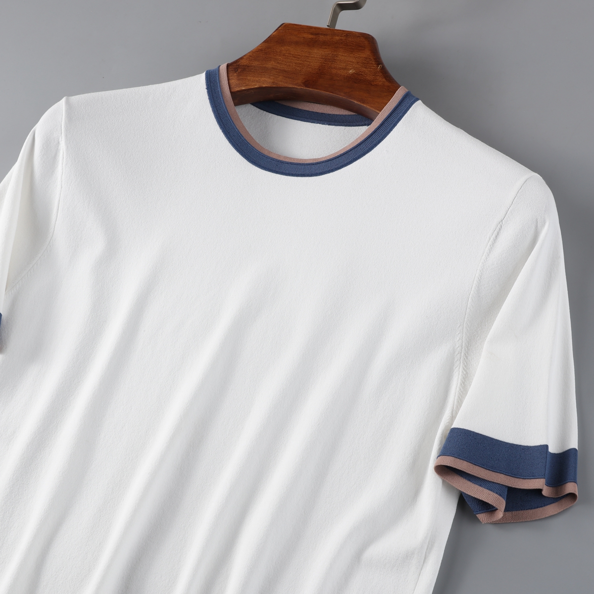 16针横机针织木天丝伊力特透气吸汗 春夏圆领针织短袖T恤打底衫男