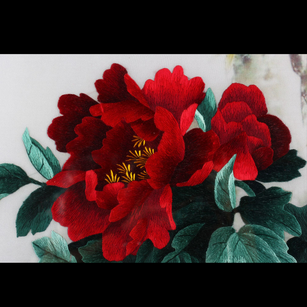 红牡丹湖南湘绣精品纯手工刺绣装饰画工艺品摆件 乔迁礼物 5032