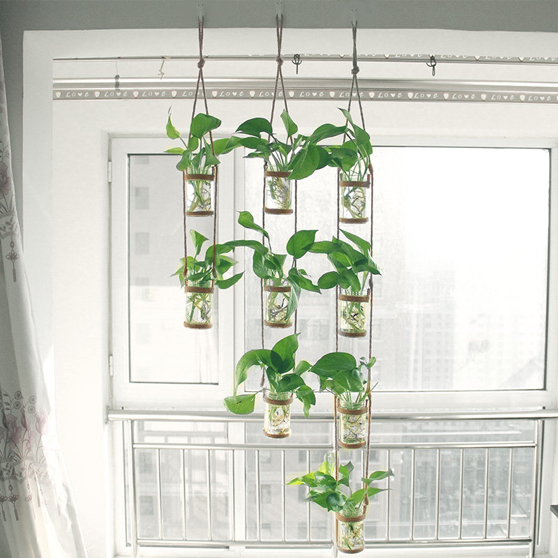 创意壁挂麻绳花瓶水培绿萝植物风铃幼儿园居家花瓶