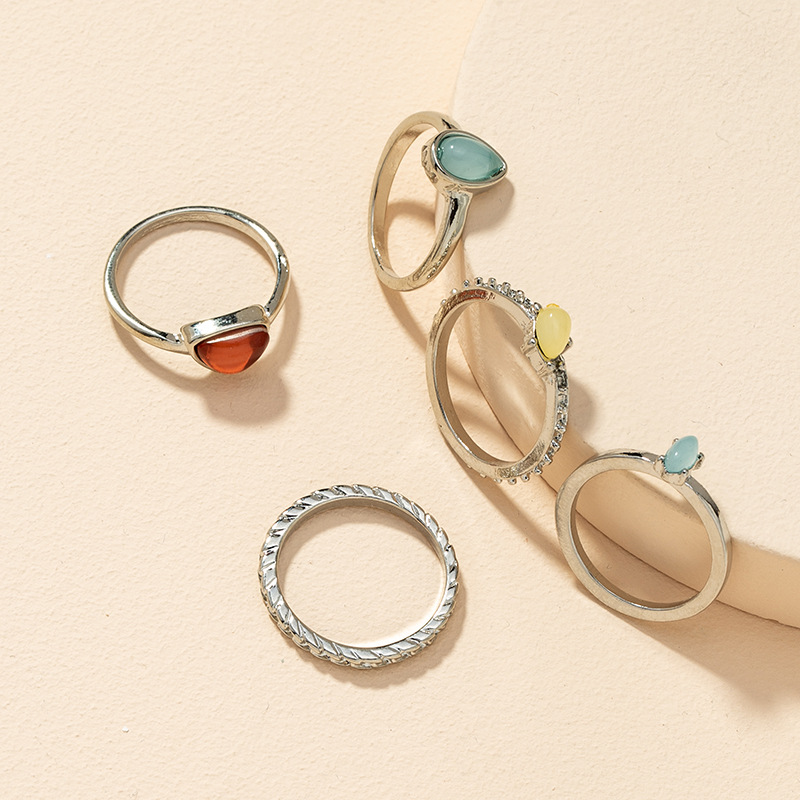 流行2020跨境贸易5只戒指套装欧美美爆饰品戒指