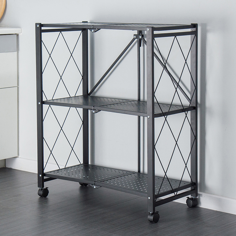 欧润哲厨房安装折叠置物架落地式多层烤箱架锅碗收纳整理架