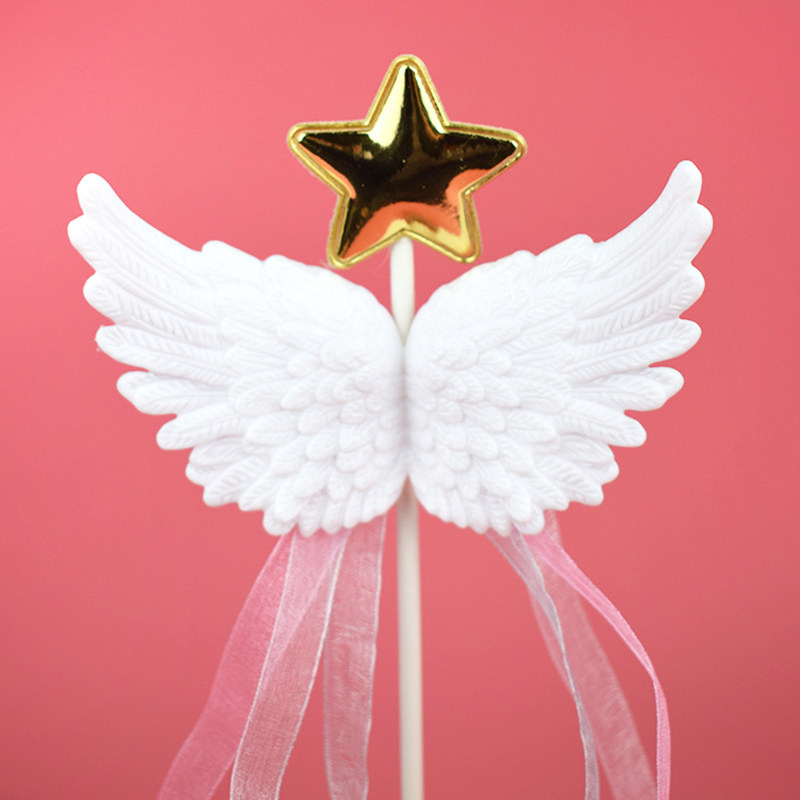 饰扮摆插件牌排 立体羽毛丝带流苏星星天使翅膀仙女生日烘焙蛋糕装